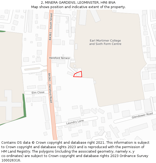 2, MINERA GARDENS, LEOMINSTER, HR6 8NA: Location map and indicative extent of plot