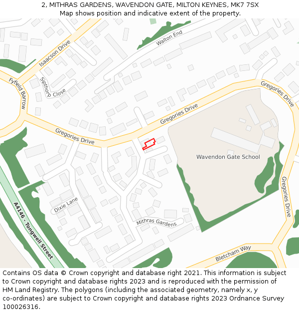2, MITHRAS GARDENS, WAVENDON GATE, MILTON KEYNES, MK7 7SX: Location map and indicative extent of plot