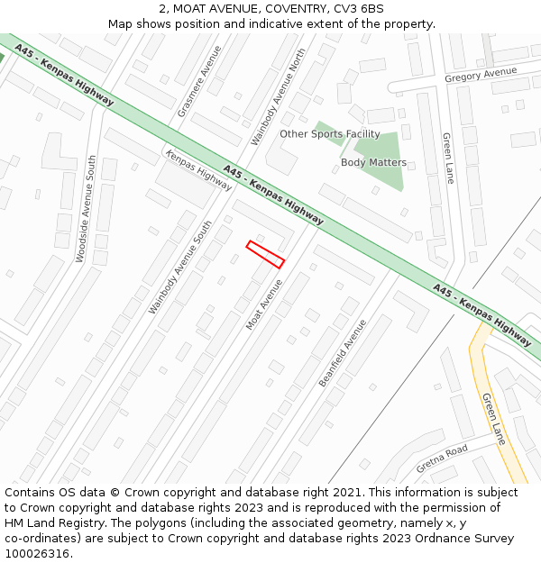 2, MOAT AVENUE, COVENTRY, CV3 6BS: Location map and indicative extent of plot