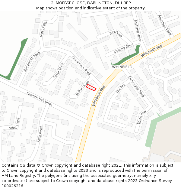 2, MOFFAT CLOSE, DARLINGTON, DL1 3PP: Location map and indicative extent of plot