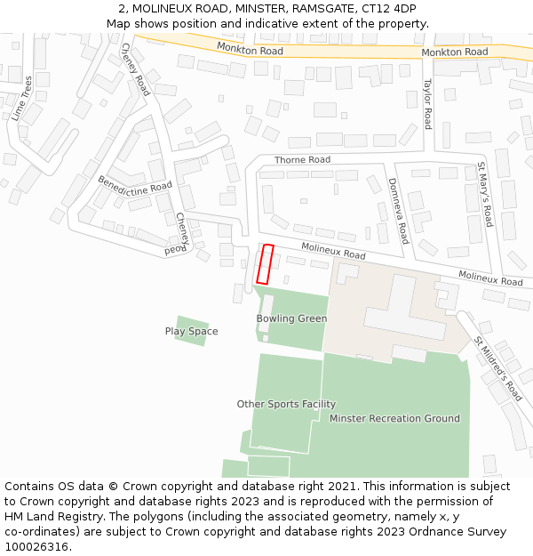 2, MOLINEUX ROAD, MINSTER, RAMSGATE, CT12 4DP: Location map and indicative extent of plot