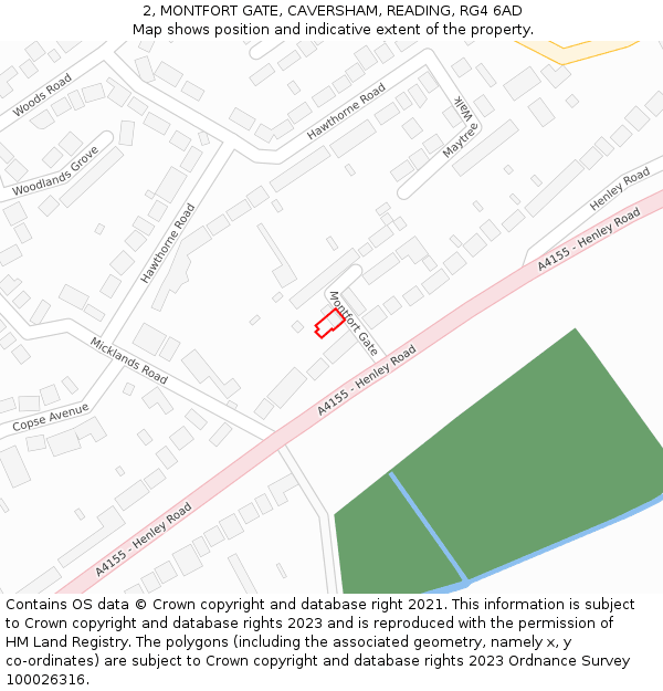 2, MONTFORT GATE, CAVERSHAM, READING, RG4 6AD: Location map and indicative extent of plot