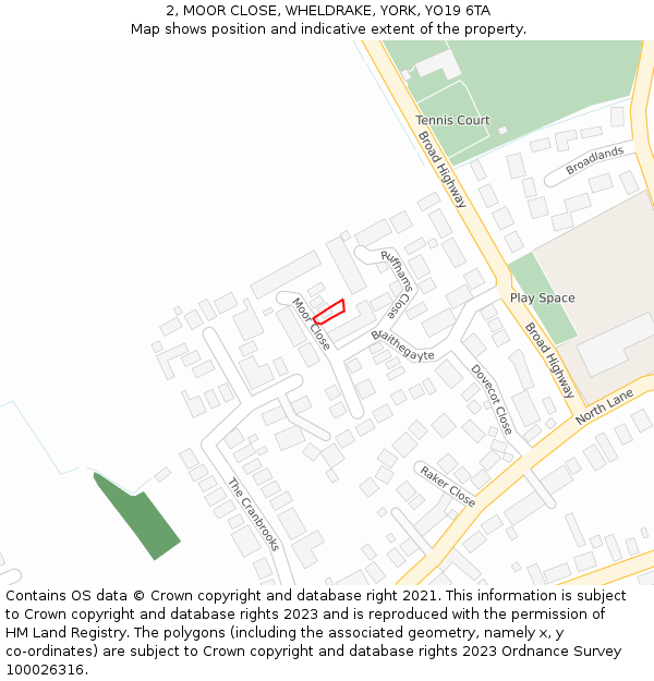 2, MOOR CLOSE, WHELDRAKE, YORK, YO19 6TA: Location map and indicative extent of plot