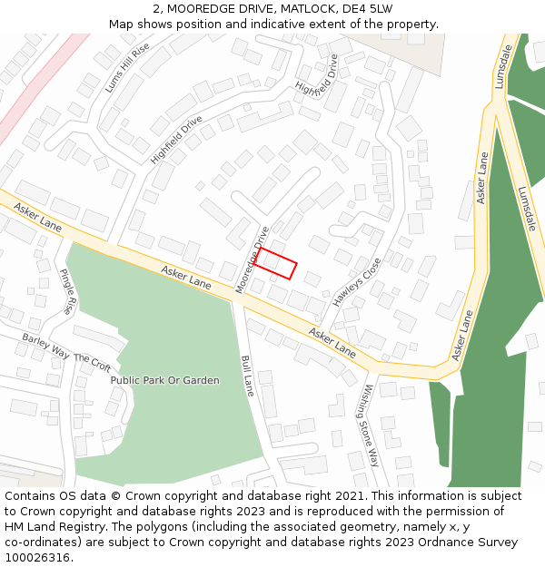 2, MOOREDGE DRIVE, MATLOCK, DE4 5LW: Location map and indicative extent of plot