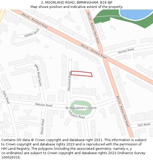 2, MOORLAND ROAD, BIRMINGHAM, B16 9JP: Location map and indicative extent of plot