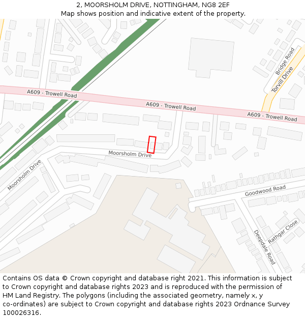 2, MOORSHOLM DRIVE, NOTTINGHAM, NG8 2EF: Location map and indicative extent of plot