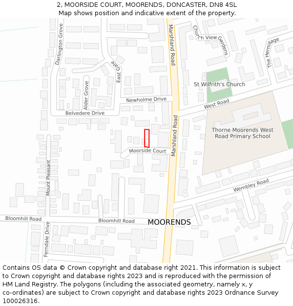 2, MOORSIDE COURT, MOORENDS, DONCASTER, DN8 4SL: Location map and indicative extent of plot