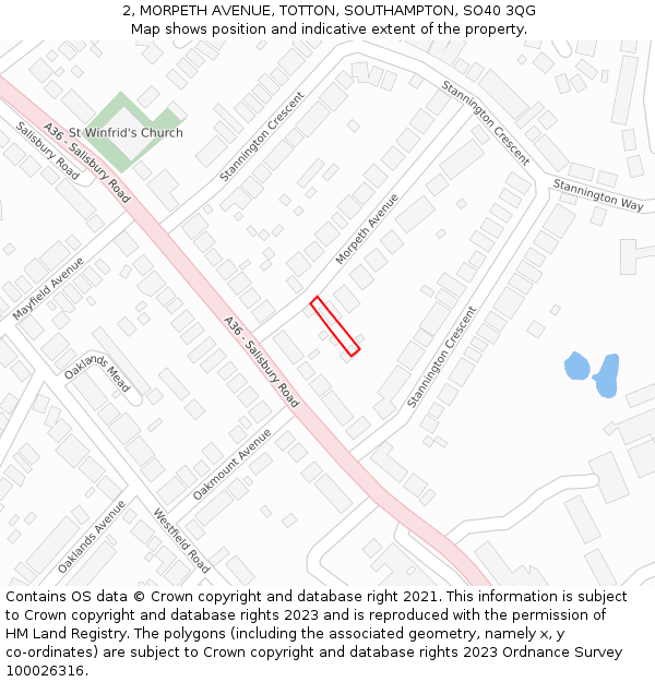 2, MORPETH AVENUE, TOTTON, SOUTHAMPTON, SO40 3QG: Location map and indicative extent of plot