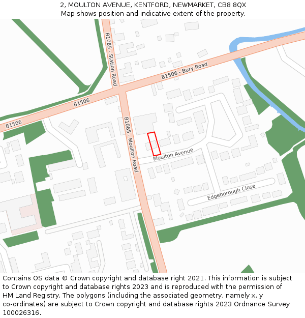 2, MOULTON AVENUE, KENTFORD, NEWMARKET, CB8 8QX: Location map and indicative extent of plot