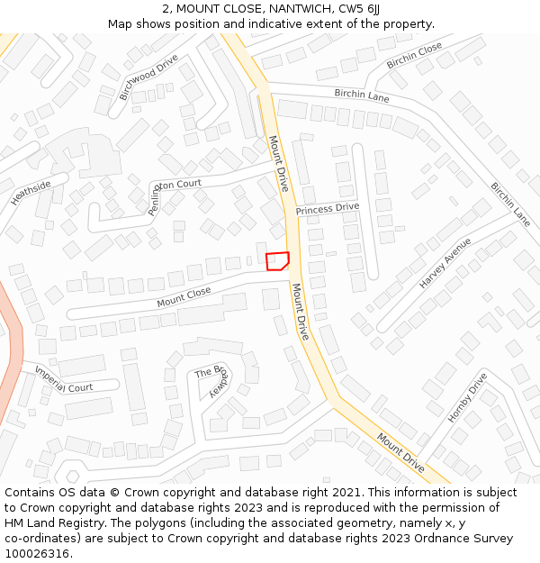 2, MOUNT CLOSE, NANTWICH, CW5 6JJ: Location map and indicative extent of plot