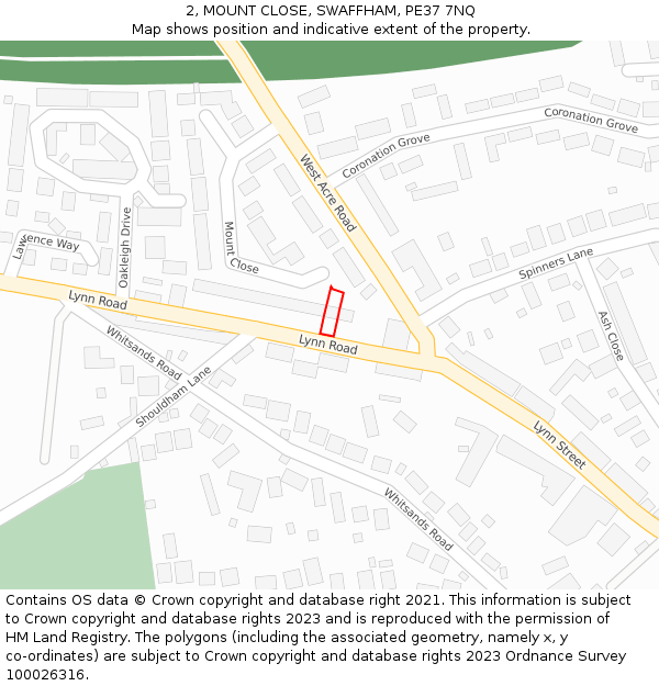 2, MOUNT CLOSE, SWAFFHAM, PE37 7NQ: Location map and indicative extent of plot