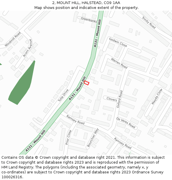 2, MOUNT HILL, HALSTEAD, CO9 1AA: Location map and indicative extent of plot