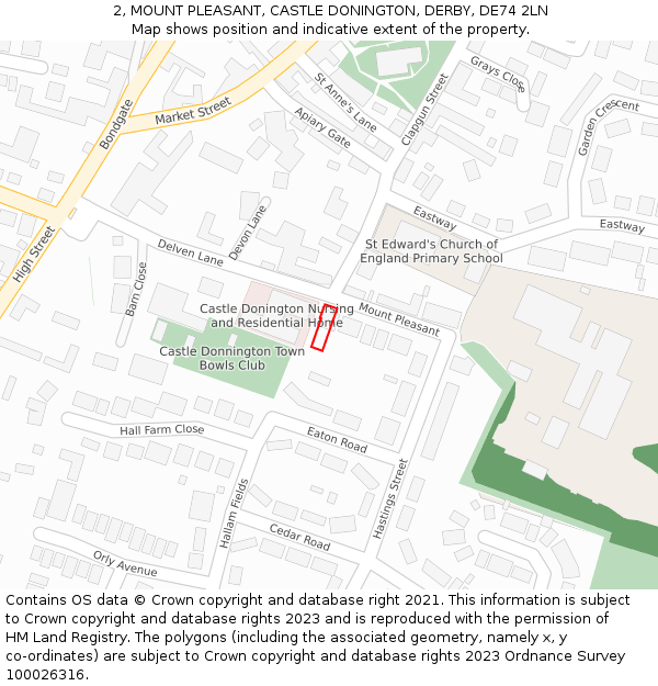 2, MOUNT PLEASANT, CASTLE DONINGTON, DERBY, DE74 2LN: Location map and indicative extent of plot