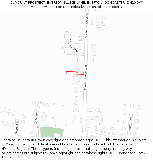 2, MOUNT PROSPECT, EVERTON SLUICE LANE, EVERTON, DONCASTER, DN10 5AY: Location map and indicative extent of plot