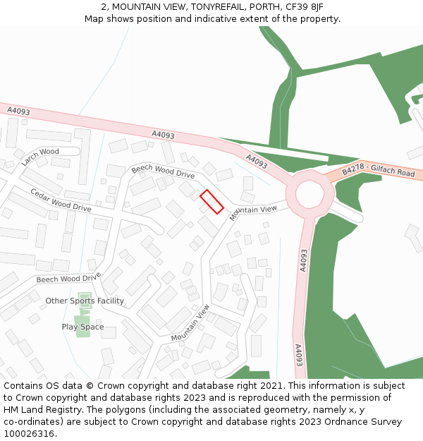 2, MOUNTAIN VIEW, TONYREFAIL, PORTH, CF39 8JF: Location map and indicative extent of plot