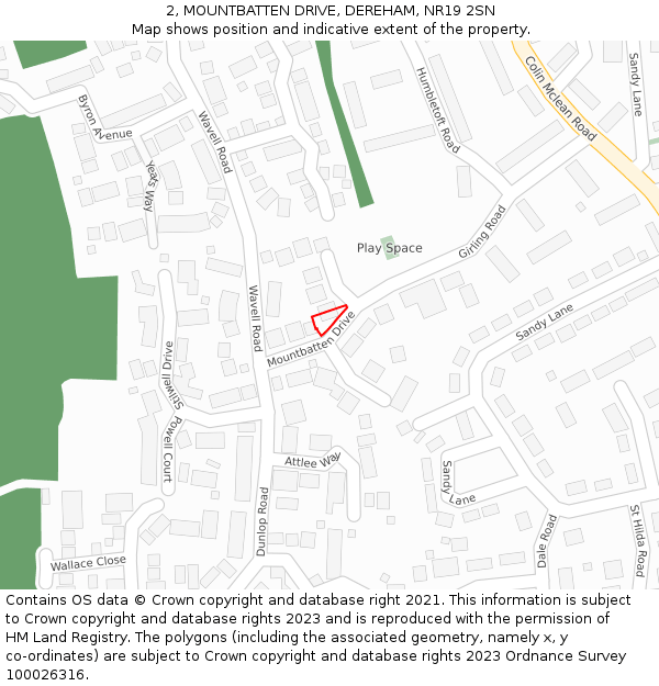 2, MOUNTBATTEN DRIVE, DEREHAM, NR19 2SN: Location map and indicative extent of plot