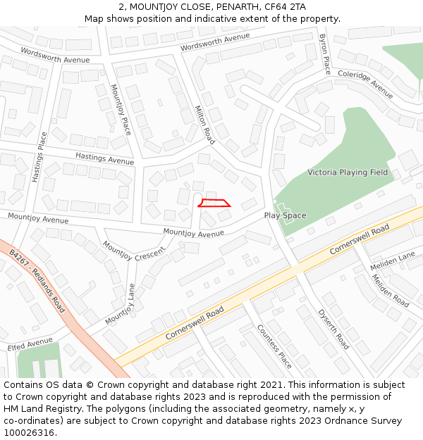 2, MOUNTJOY CLOSE, PENARTH, CF64 2TA: Location map and indicative extent of plot