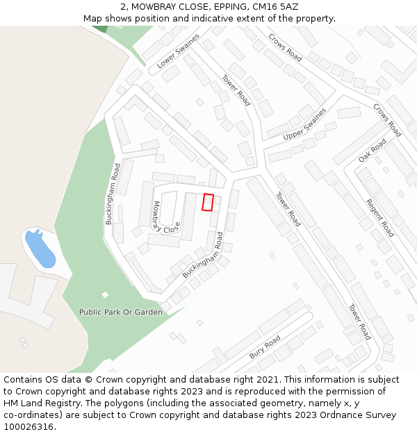 2, MOWBRAY CLOSE, EPPING, CM16 5AZ: Location map and indicative extent of plot