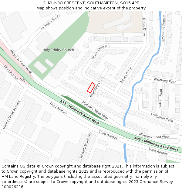 2, MUNRO CRESCENT, SOUTHAMPTON, SO15 4PB: Location map and indicative extent of plot