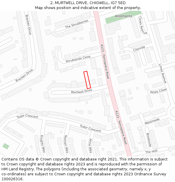 2, MURTWELL DRIVE, CHIGWELL, IG7 5ED: Location map and indicative extent of plot