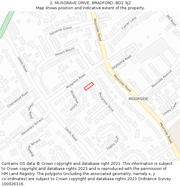 2, MUSGRAVE DRIVE, BRADFORD, BD2 3JZ: Location map and indicative extent of plot