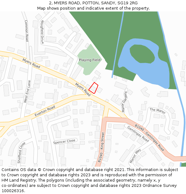 2, MYERS ROAD, POTTON, SANDY, SG19 2RG: Location map and indicative extent of plot