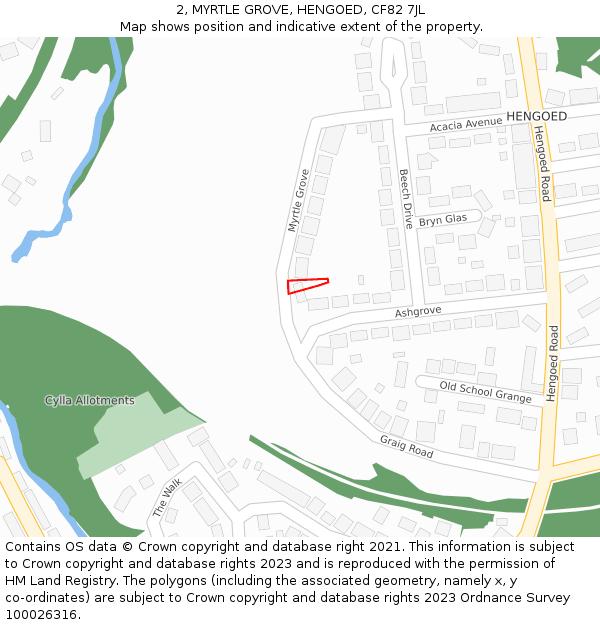 2, MYRTLE GROVE, HENGOED, CF82 7JL: Location map and indicative extent of plot