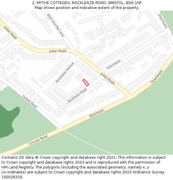 2, MYTHE COTTAGES, ROCKLEAZE ROAD, BRISTOL, BS9 1NF: Location map and indicative extent of plot