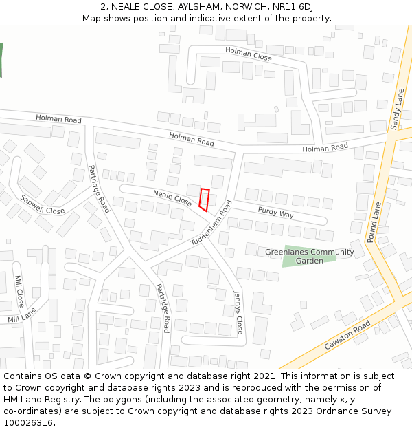 2, NEALE CLOSE, AYLSHAM, NORWICH, NR11 6DJ: Location map and indicative extent of plot