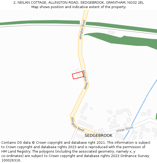 2, NEILAN COTTAGE, ALLINGTON ROAD, SEDGEBROOK, GRANTHAM, NG32 2EL: Location map and indicative extent of plot