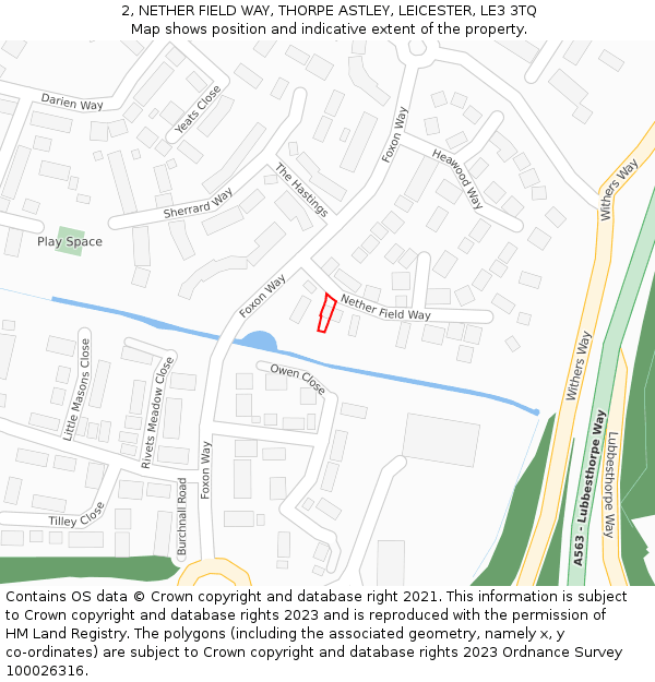 2, NETHER FIELD WAY, THORPE ASTLEY, LEICESTER, LE3 3TQ: Location map and indicative extent of plot