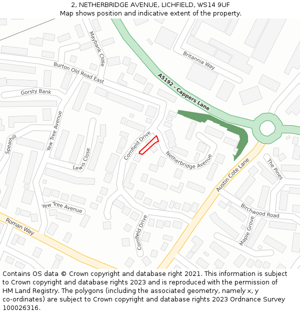 2, NETHERBRIDGE AVENUE, LICHFIELD, WS14 9UF: Location map and indicative extent of plot