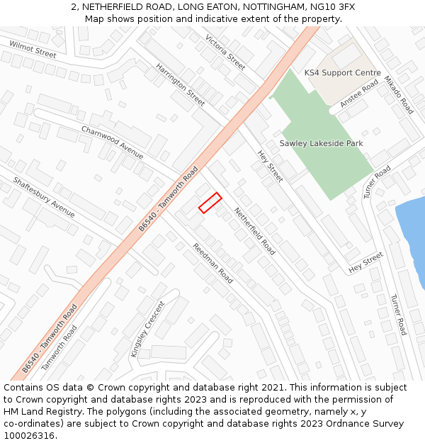 2, NETHERFIELD ROAD, LONG EATON, NOTTINGHAM, NG10 3FX: Location map and indicative extent of plot