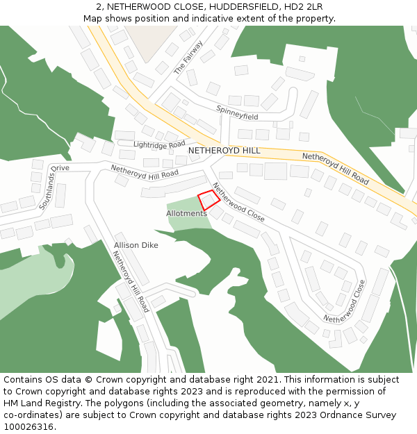 2, NETHERWOOD CLOSE, HUDDERSFIELD, HD2 2LR: Location map and indicative extent of plot