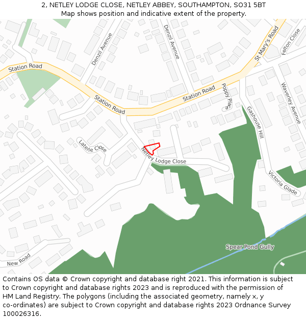 2, NETLEY LODGE CLOSE, NETLEY ABBEY, SOUTHAMPTON, SO31 5BT: Location map and indicative extent of plot