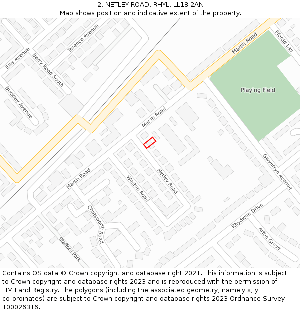 2, NETLEY ROAD, RHYL, LL18 2AN: Location map and indicative extent of plot