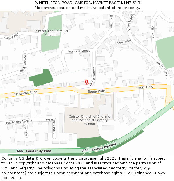 2, NETTLETON ROAD, CAISTOR, MARKET RASEN, LN7 6NB: Location map and indicative extent of plot