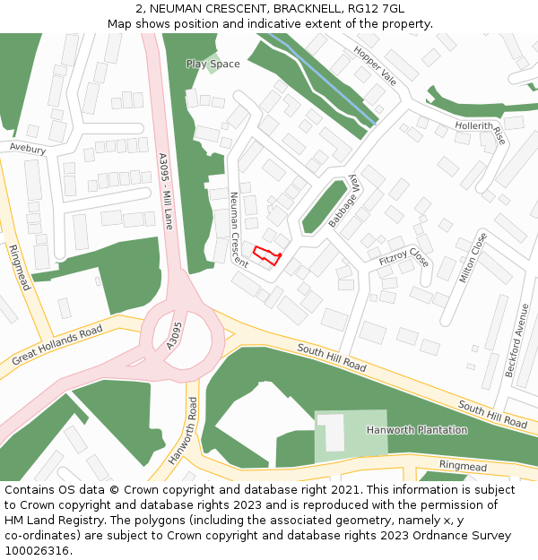 2, NEUMAN CRESCENT, BRACKNELL, RG12 7GL: Location map and indicative extent of plot