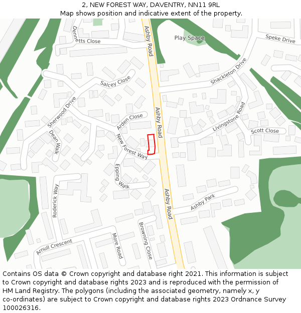 2, NEW FOREST WAY, DAVENTRY, NN11 9RL: Location map and indicative extent of plot