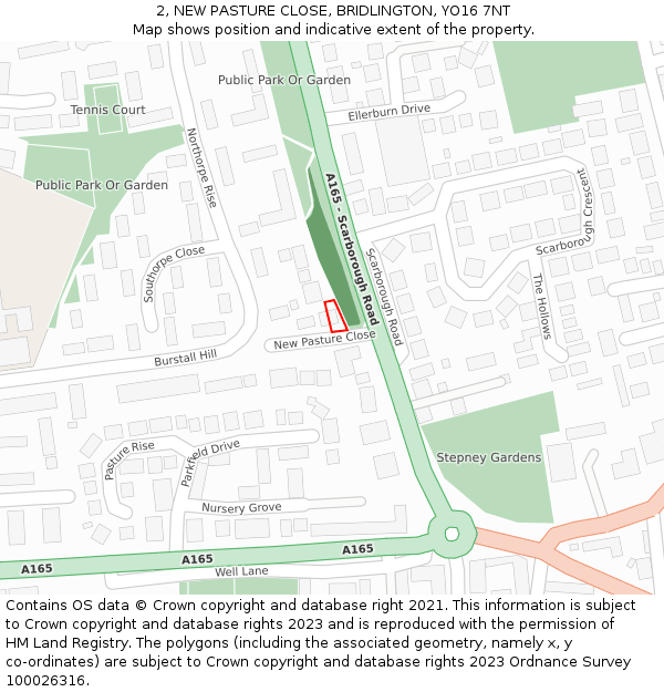 2, NEW PASTURE CLOSE, BRIDLINGTON, YO16 7NT: Location map and indicative extent of plot