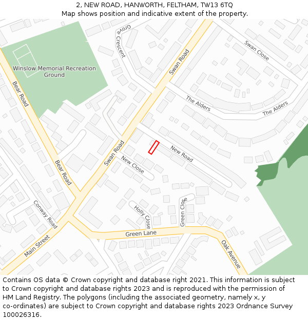 2, NEW ROAD, HANWORTH, FELTHAM, TW13 6TQ: Location map and indicative extent of plot