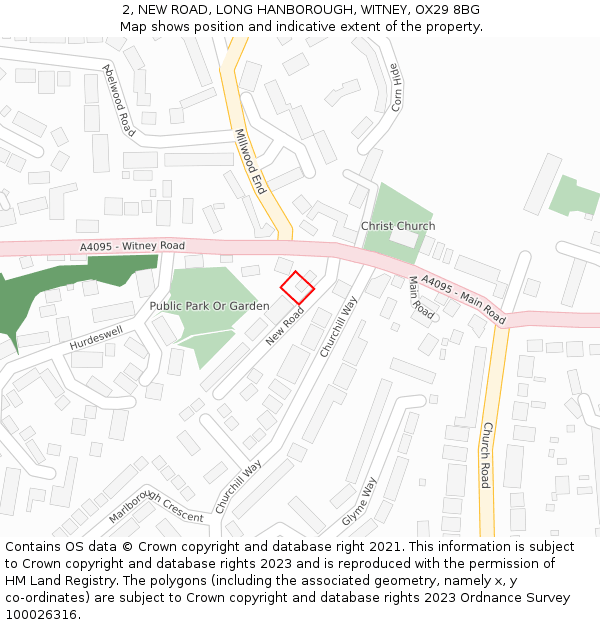 2, NEW ROAD, LONG HANBOROUGH, WITNEY, OX29 8BG: Location map and indicative extent of plot