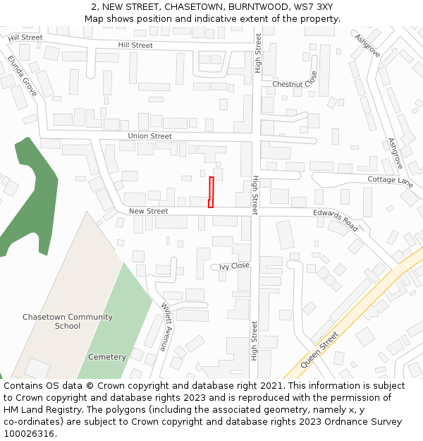 2, NEW STREET, CHASETOWN, BURNTWOOD, WS7 3XY: Location map and indicative extent of plot
