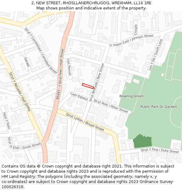 2, NEW STREET, RHOSLLANERCHRUGOG, WREXHAM, LL14 1RE: Location map and indicative extent of plot