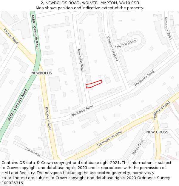 2, NEWBOLDS ROAD, WOLVERHAMPTON, WV10 0SB: Location map and indicative extent of plot