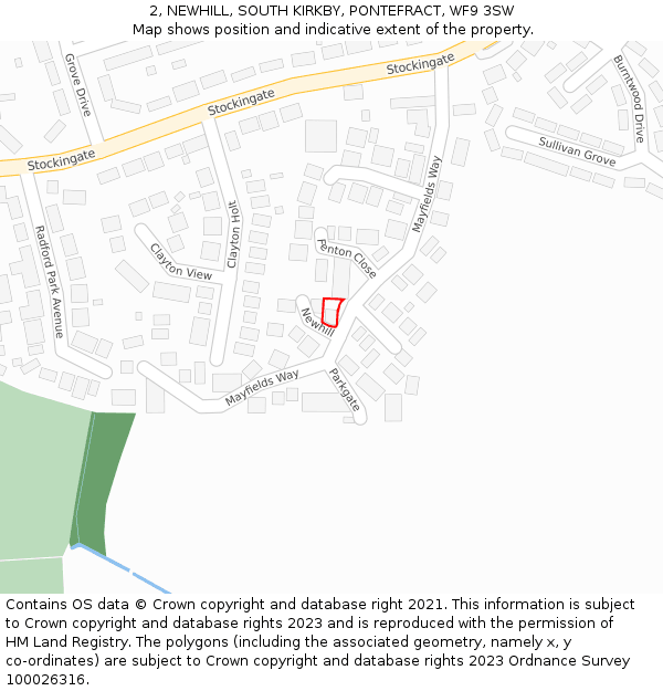 2, NEWHILL, SOUTH KIRKBY, PONTEFRACT, WF9 3SW: Location map and indicative extent of plot