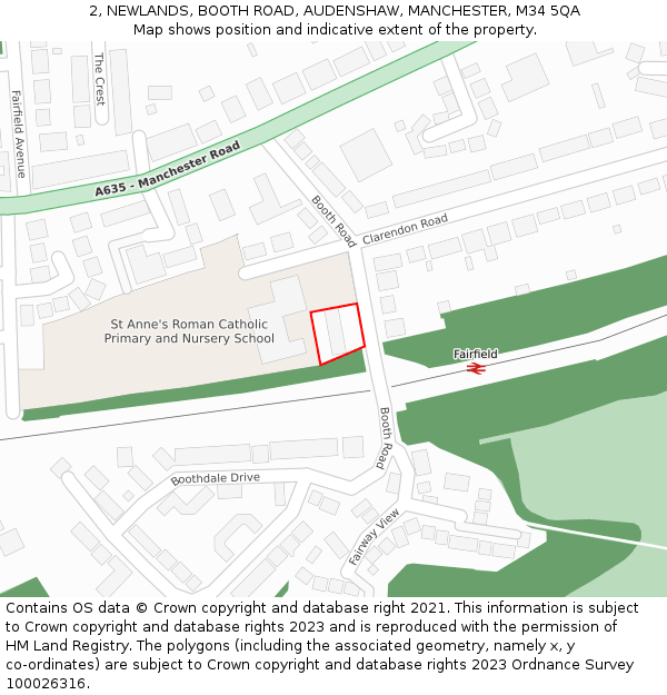 2, NEWLANDS, BOOTH ROAD, AUDENSHAW, MANCHESTER, M34 5QA: Location map and indicative extent of plot