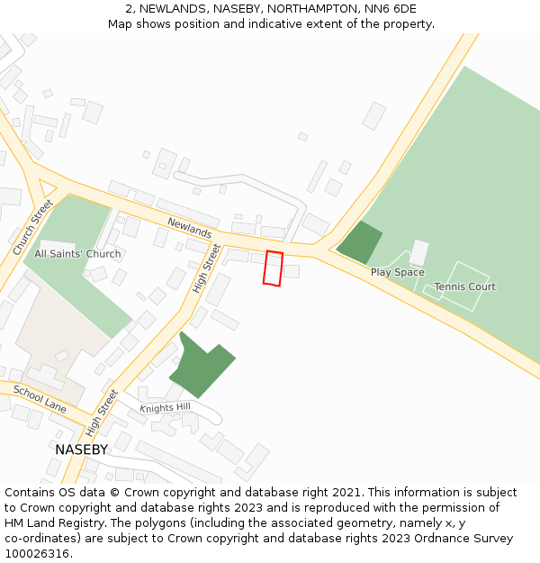 2, NEWLANDS, NASEBY, NORTHAMPTON, NN6 6DE: Location map and indicative extent of plot