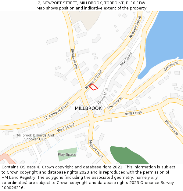 2, NEWPORT STREET, MILLBROOK, TORPOINT, PL10 1BW: Location map and indicative extent of plot