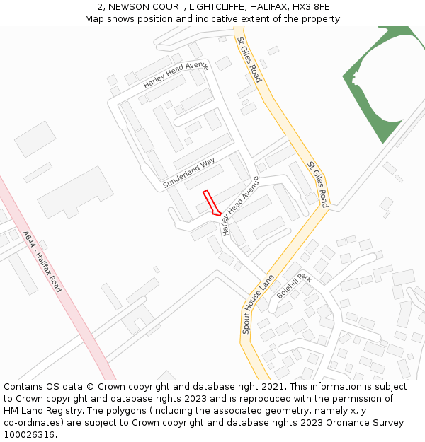 2, NEWSON COURT, LIGHTCLIFFE, HALIFAX, HX3 8FE: Location map and indicative extent of plot